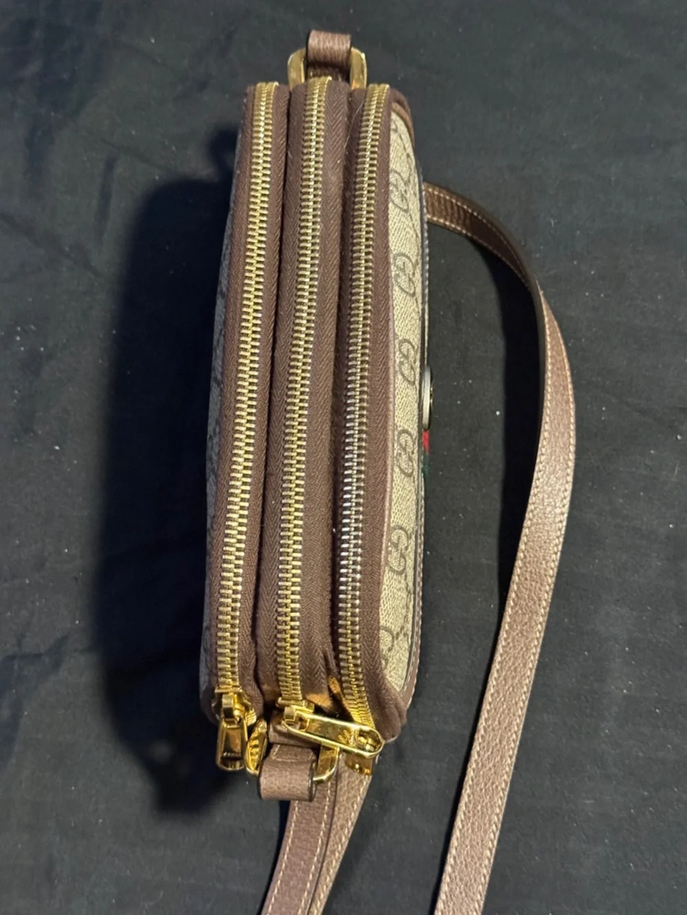 Gucci Ophidia Beige GG Supreme triple zipper Canvas Crossbody - Picture 8 of 15